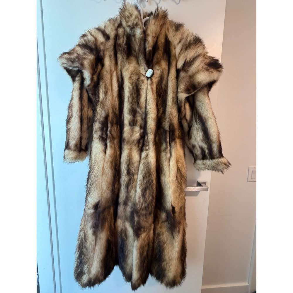 Laflamme Fourrure Vintage Genuine Fitch Fur Long Coat Brown Tan Size 12